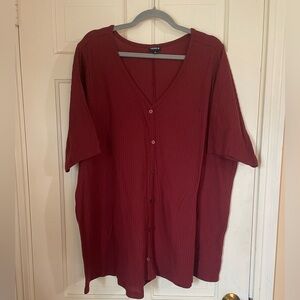 Torrid Top Short Sleeves Button Front  Burnt Orange Stretch Waffle Knit Size 5